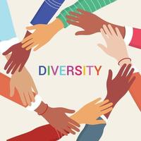 agrupe as mãos umas sobre as outras de pessoas diversas. conceito de comunidade e cooperação do trabalho em equipe. cultura diversa ... ilustração vetorial vetor