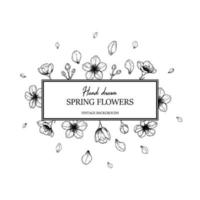 quadro floral com mão desenhada flor de cerejeira primavera no estilo de desenho. design de primavera para cartões, banners, cartas, convites. lugar para texto vetor