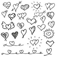 mão desenhada doodle conjunto de corações. elementos simples isolados no fundo branco. ilustração vetorial vetor