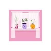 janela com plantas em vasos. ilustração vetorial. vetor