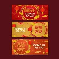 conjunto de banner de gongo chinês xi fa cai vetor