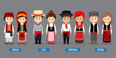 personagem em diferentes trajes nacionais vetor