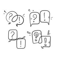 discurso de bolha de doodle desenhado à mão com o símbolo de marca para perguntas frequentes, ícone de perguntas e respostas isolado vetor