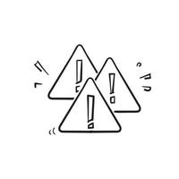 mão desenhada doodle exclamação e símbolo de triângulo para o ícone de aviso vetor