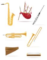 instrumentos musicais de sopro conjunto de ícones de ilustração vetorial de estoque vetor