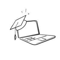 mão desenhar laptop doodle e símbolo de chapéu de formatura para ilustração vetorial de educação isolada vetor
