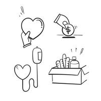conjunto de doodle desenhado à mão de doações e ilustração de ícone de vetor relacionado a instituições de caridade