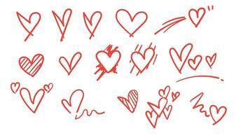 doodle coração ilustração vetorial cor vermelha estilo vetor