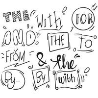 mão desenhada conjunto de elementos de design. palavras, com, de, por, para, para, e, com e comercial doodle, slogans, caligrafia, estilo desenhado à mão com fita