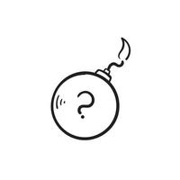 Mão desenhada doodle bomba explosiva com símbolo de ponto de interrogação para ilustração vetorial de gerenciamento de risco vetor
