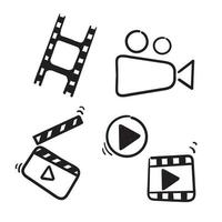 ilustração de ícone de cinema de doodle desenhado à mão conjunto isolado vetor