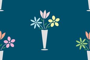 padrão sem emenda. flores no vaso sobre fundo azul. ilustração vetorial. vetor