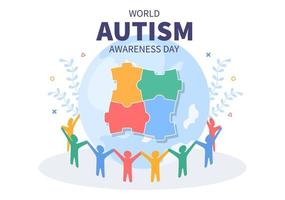 dia mundial da conscientização do autismo com peças de mão e quebra-cabeça adequadas para cartão de felicitações, pôster e banner em ilustrações de design plano vetor