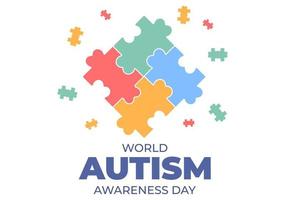 dia mundial da conscientização do autismo com peças de mão e quebra-cabeça adequadas para cartão de felicitações, pôster e banner em ilustrações de design plano vetor