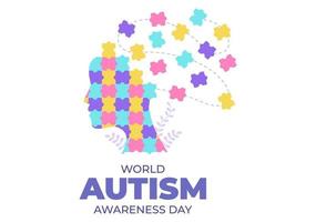 dia mundial da conscientização do autismo com peças de mão e quebra-cabeça adequadas para cartão de felicitações, pôster e banner em ilustrações de design plano vetor