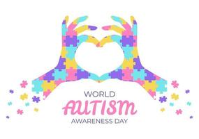 dia mundial da conscientização do autismo com peças de mão e quebra-cabeça adequadas para cartão de felicitações, pôster e banner em ilustrações de design plano vetor