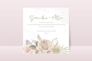 lindo e macio floral e folhas cartão de convite de casamento vetor