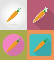 ícones planas vegetais de cenoura com a ilustração do vetor de sombra