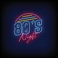 Vetor de texto de estilo de sinais de néon à noite dos anos 80