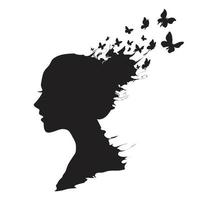 linda garota com borboletas voando no cabelo vetor
