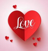 amo a tipografia do texto no coração de corte de papel vermelho. dia dos namorados cartão vector design em fundo rosa com título de amor e elementos de corações. ilustração vetorial.