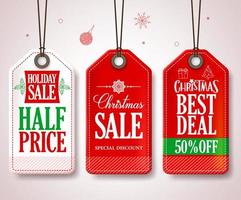 Etiquetas de venda de Natal definidas para promoções de loja de temporada de Natal penduradas nas cores vermelho e branco. ilustração vetorial. vetor
