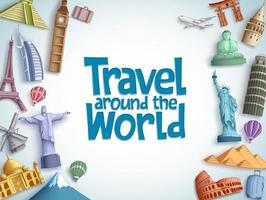 travel and tour vector background template com viagens ao redor do mundo texto e destinos turísticos famosos e elementos de pontos de referência em fundo branco. ilustração vetorial.