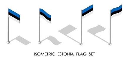 Bandeira isométrica da Estônia em posição estática e em movimento no mastro. Vetor 3d