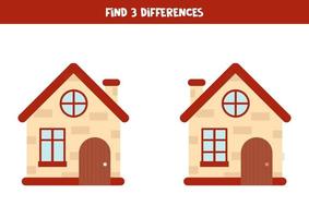 encontre 3 diferenças entre duas casas de desenho animado. vetor