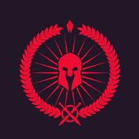 logotipo com capacete espartano, emblema vermelho do grunge