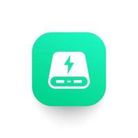 ícone de banco de energia, pictograma de carregador portátil em formato verde vetor