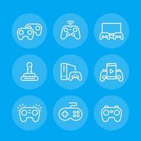 conjunto de ícones de linha de gamepads, controladores de jogo, console, videogame, pictogramas de vetor de esporte cibernético