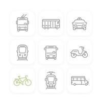 transporte da cidade, ônibus, van de trânsito, táxi, trem, conjunto de ícones de linha de táxi vetor