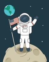 astronauta com bandeira americana vetor