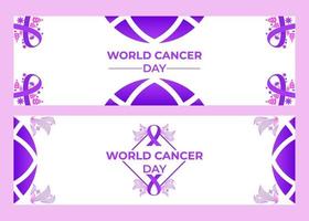 banner horizontal de fita roxa do dia mundial do câncer vetor