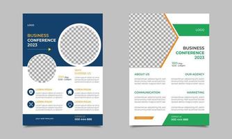 modelo de layout de design de folheto de revista de conferência de negócios. Ilustração de design.vector de folheto de conferência de 2023. vetor