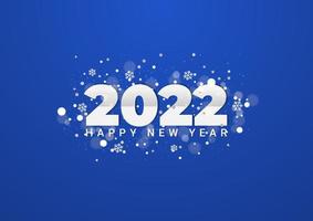 Fundo de 2022 feliz ano novo. número 2022 do cabeçalho do calendário com flocos de neve e partículas borradas de glitter em fundo azul vetor