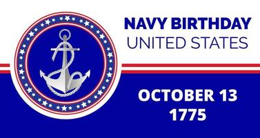 aniversário da marinha comemorado em 13 de outubro 13 nos estados unidos. emblema com âncora, bandeira, cordas vetor