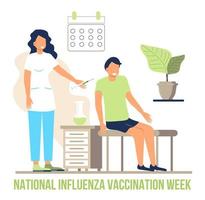 vetor banner semana nacional de vacinação contra influenza. evento é observado em dezembro. hora de obter uma ilustração da vacina contra a gripe.