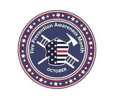 O mês de conscientização sobre prevenção de incêndios é organizado em outubro. escada, ferramentas, um escudo com a bandeira americana mostrada. vetor