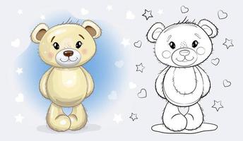 urso de peluche bonito dos desenhos animados de natal. ilustração em vetor bebê boneca. página para colorir.