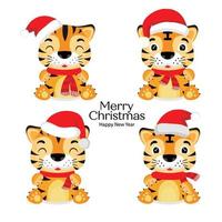 conjunto de personagem de desenho animado de tigre de Natal. vetor