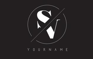logotipo de letras sv sv cortado e cruzado com vetor de design de moldura redonda
