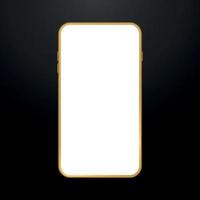 smartphone ouro realista sobre fundo preto. maquete de telefone móvel dourado. tela branca vazia do telefone celular. vetor