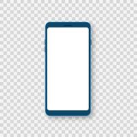 smartphone azul em fundo transparente. maquete de telefone móvel com tela branca. moldura azul do telefone celular. vetor