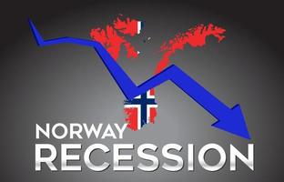 mapa do conceito criativo da crise econômica da recessão da Noruega com a seta do crash econômico. vetor