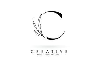 Design de logotipo de letra c com ilustração em vetor folhas elegantes e finas.