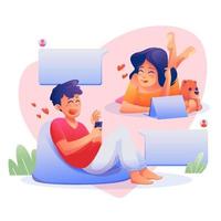 casal feliz namoro online com dispositivo móvel vetor