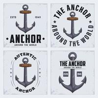 conjunto de etiquetas náuticas com âncoras antigas, designs de âncoras vintage, logotipos de âncoras antigas vetor