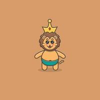 Rei leão bebê fofo. personagem, mascote, ícone, logotipo, desenho animado e design bonito. vetor